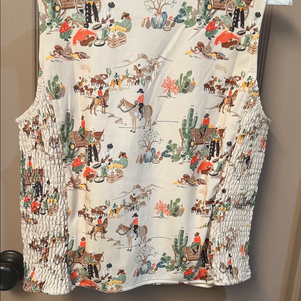 Oregon trail Scene pearl snap vest- Cream with Multi-Color - Picture 6 of 7
